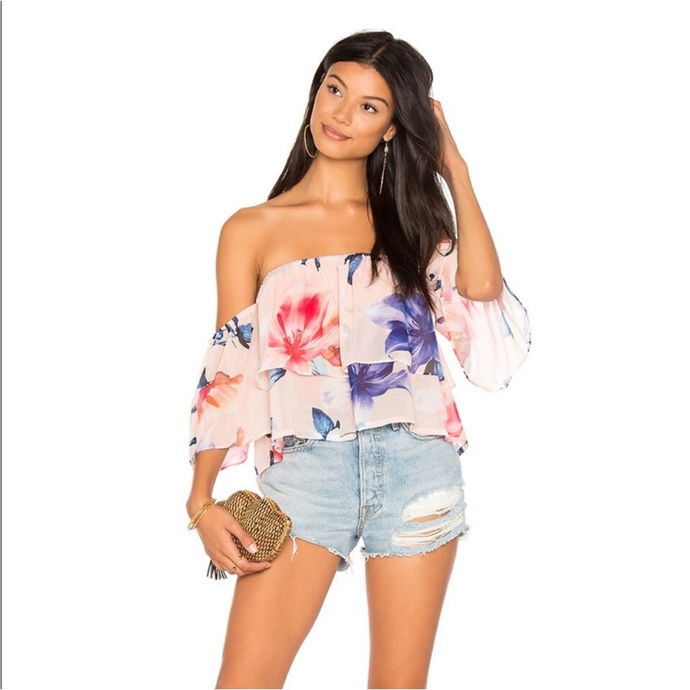 Yumi Kim- Off the shoulder pink floral top, size XS, used